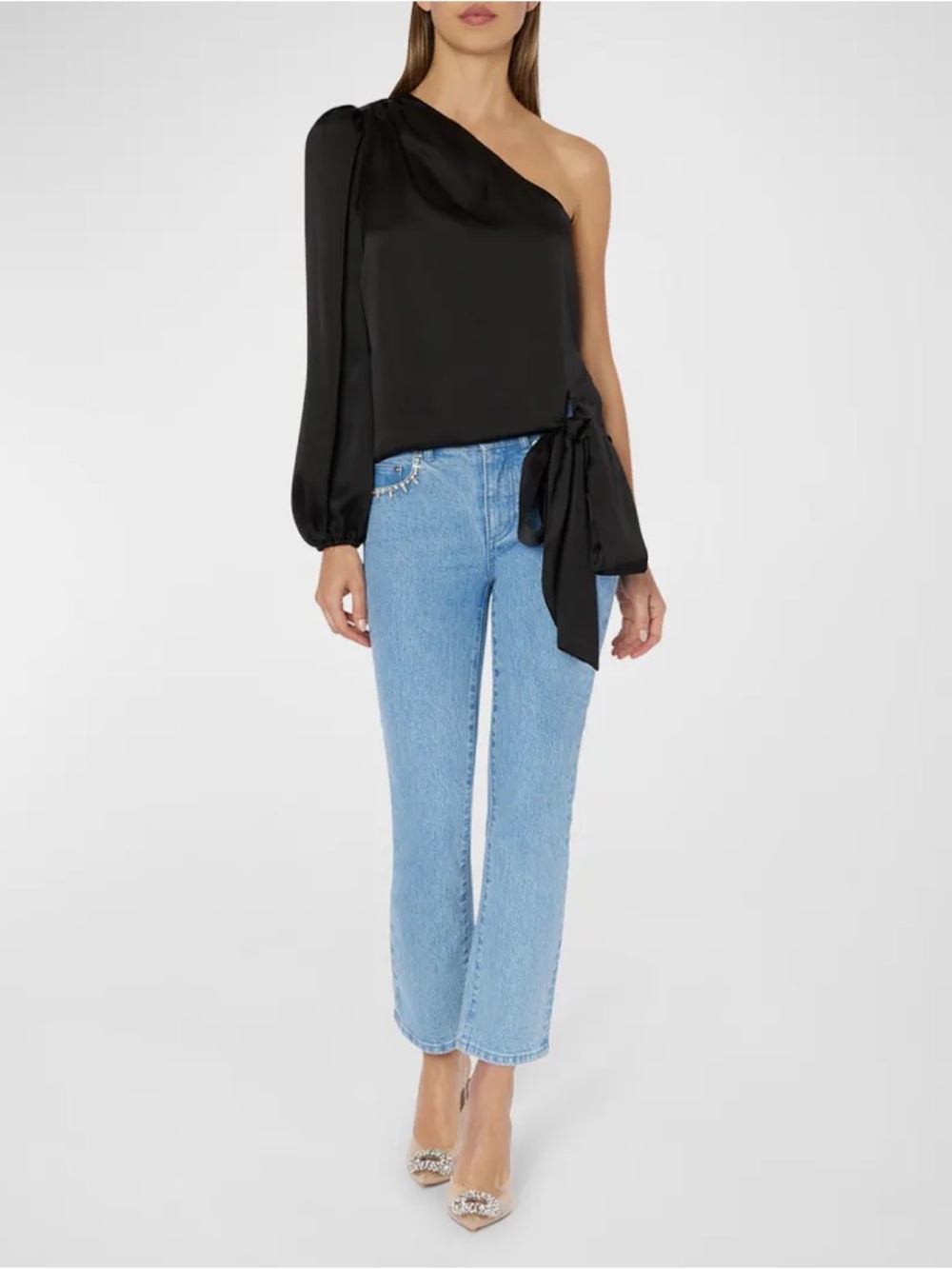 ✨🖤 MILLY Hellena One Shoulder Satin Top Black Size S NWT $295